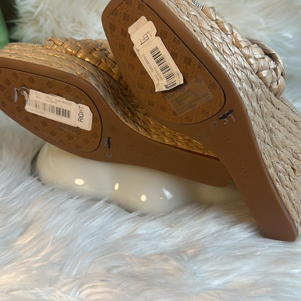 Antonio Melani Women's Tan Woven Wedge Sandals - Picture 8 of 9